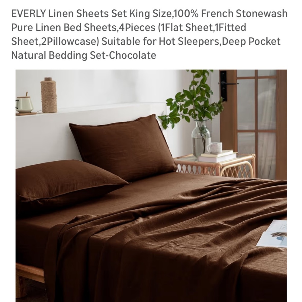 Everly Deep Chocolate Linen Sheet Set